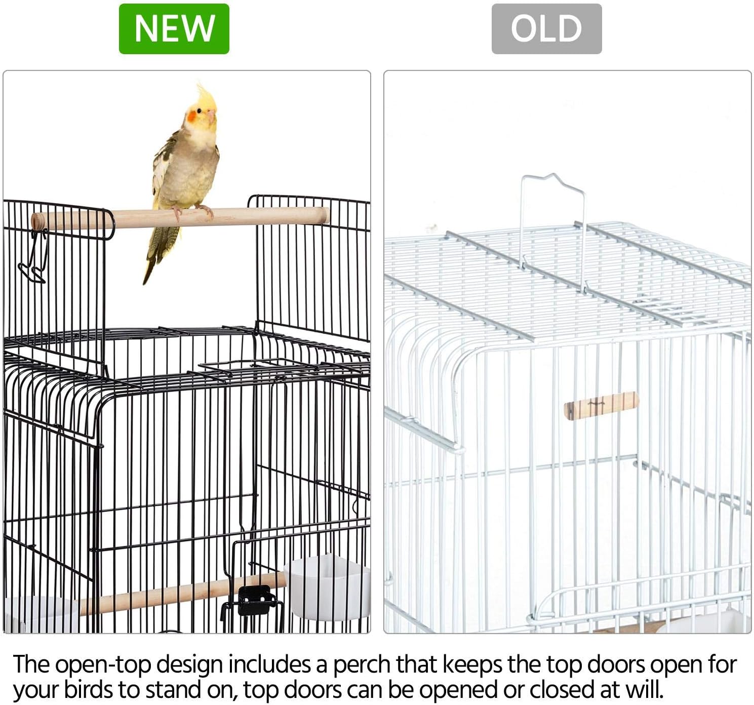 Yaheetech Jaula para pájaros con parte superior abierta y ruedas para cacatúas, periquitos, mejillas verdes, jaula para loros de tamaño mediano con soporte desmontable 