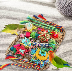 YIXUND Bird Toys Bird Foraging Toys for Parakeets Cockatiel Conures Lovebirds Bird Foraging Shredding Seagrass Wall with Various Toys for Birds