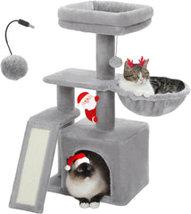 PETEPELA Árbol para gatos pequeños de interior, torre de felpa para gatos con condominio grande para gatos, hamaca profunda y poste rascador de sisal para gatitos, color gris 