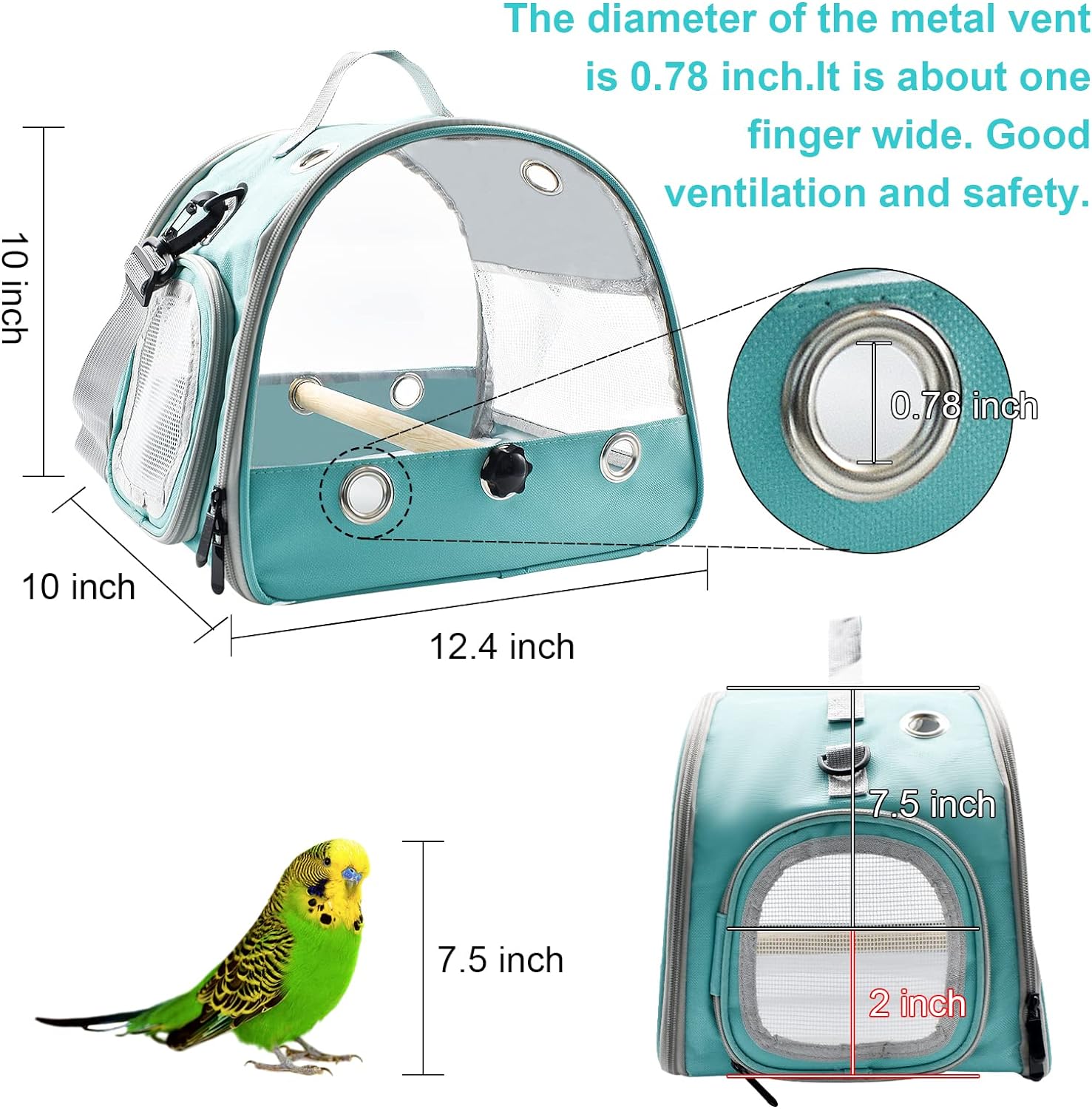 Bird Travel Carrier with Standing Perch,Lightweight Breathable Parrot Cage, Small Pet Carrier Bag with Shoulder Strap,Bird Rat Guinea Pig Squirrel Carrier (Green)