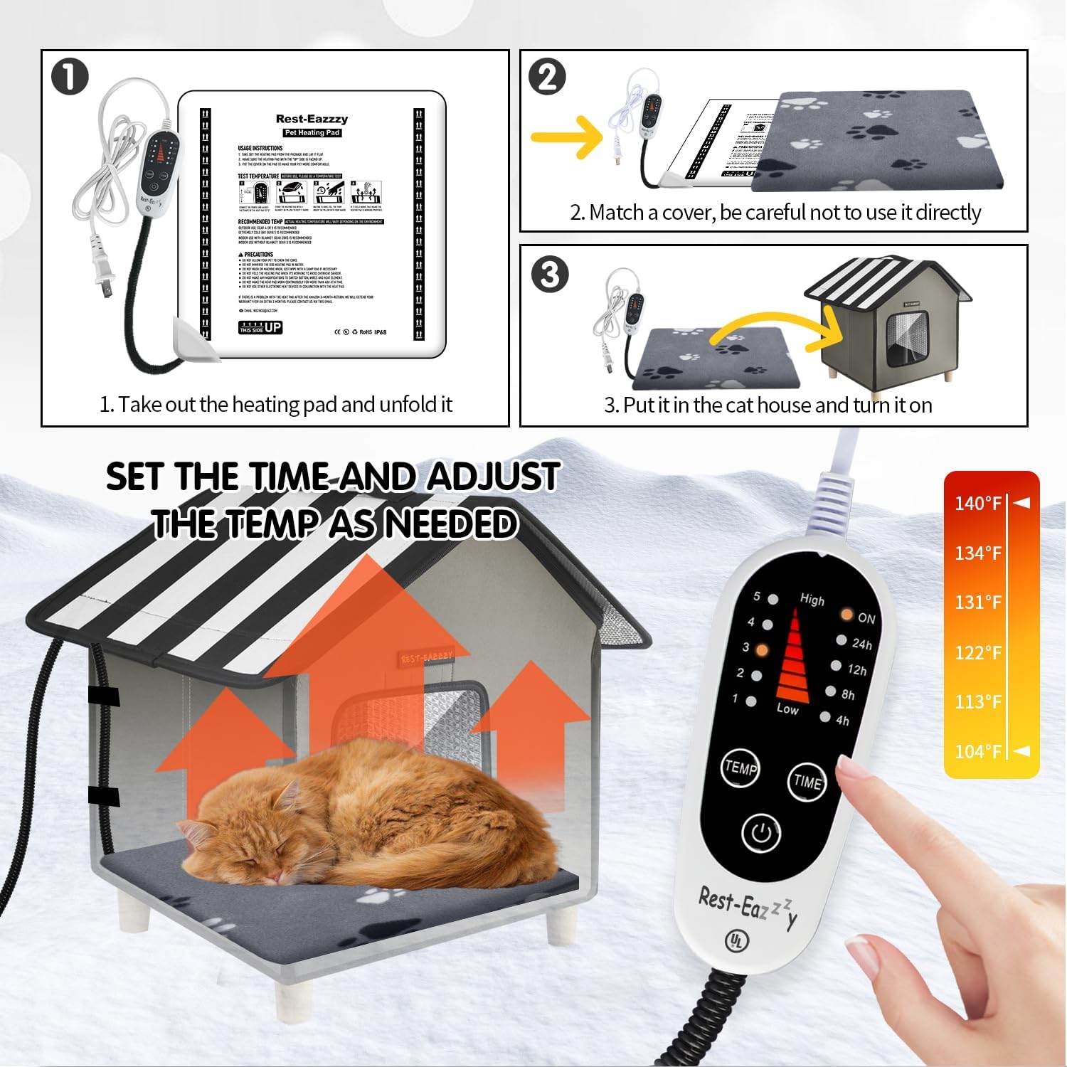 Rest-Eazzzy Cat House, Outdoor Cat Bed, Weatherproof Cat Shelter for Outdoor Cats Dogs and Small Animals (Heat Grey S)