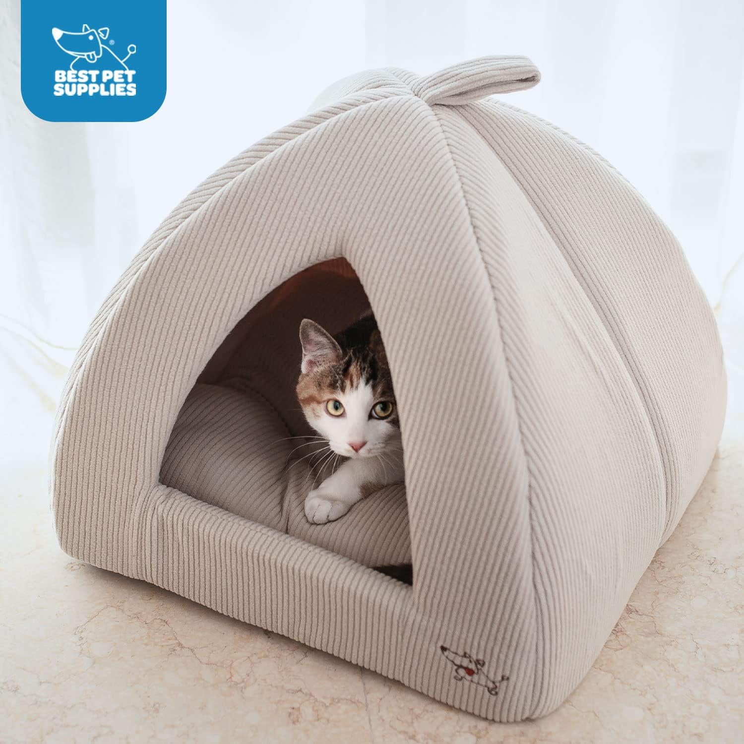 Best Pet Supplies - Cama suave para tienda de campaña para perros y gatos, pana beige, 19 x 19 x alto: 19 pulgadas 