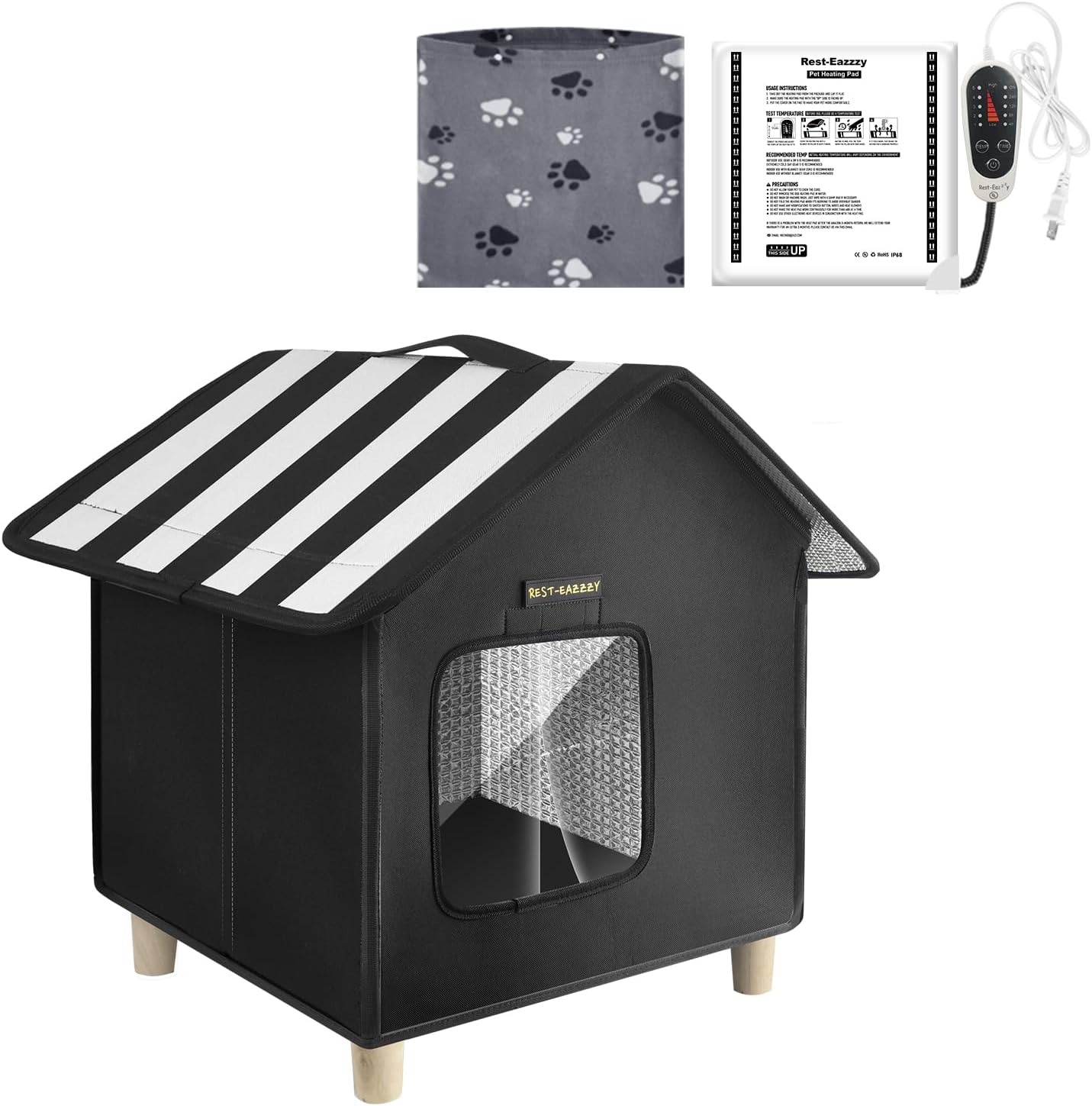 Rest-Eazzzy Cat House, Outdoor Cat Bed, Weatherproof Cat Shelter for Outdoor Cats Dogs and Small Animals (Heat Grey S)