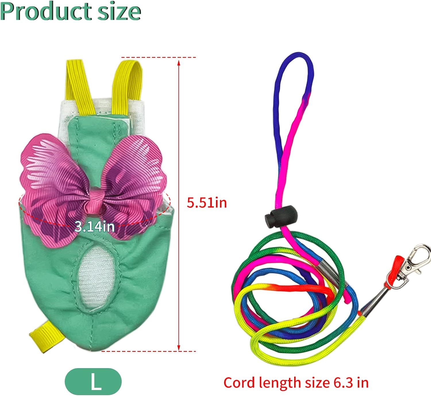 ALI2 Bird Diapers Harness and Leash Parrot Flight Clothes Suit Bird Clothes Washable Parakeet Recovery Diapers for Small Medium Birds Parakeets Parrot Cockatiel Conure L