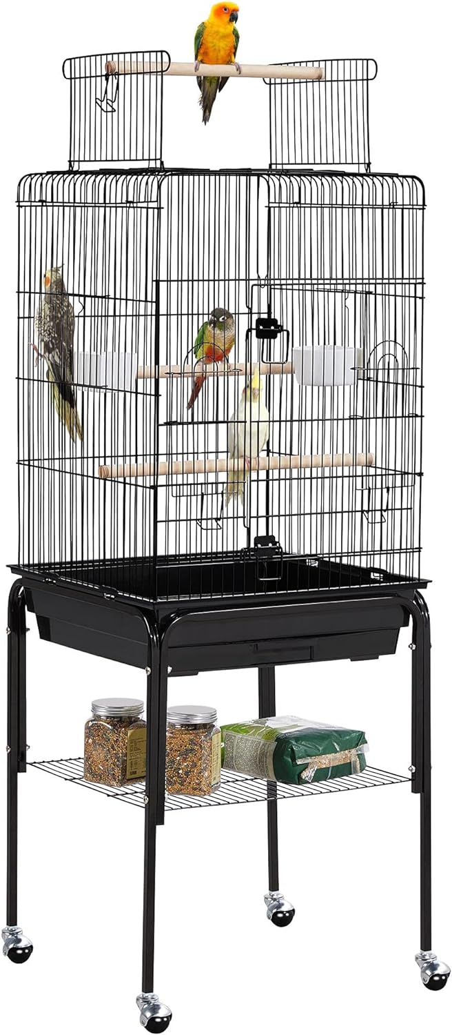 Yaheetech Open Top Rolling Parrot Bird Cage for Cockatiel Sun Parakeet Green Cheek Conure Mid-Sized Parrot Cage with Detachable Stand