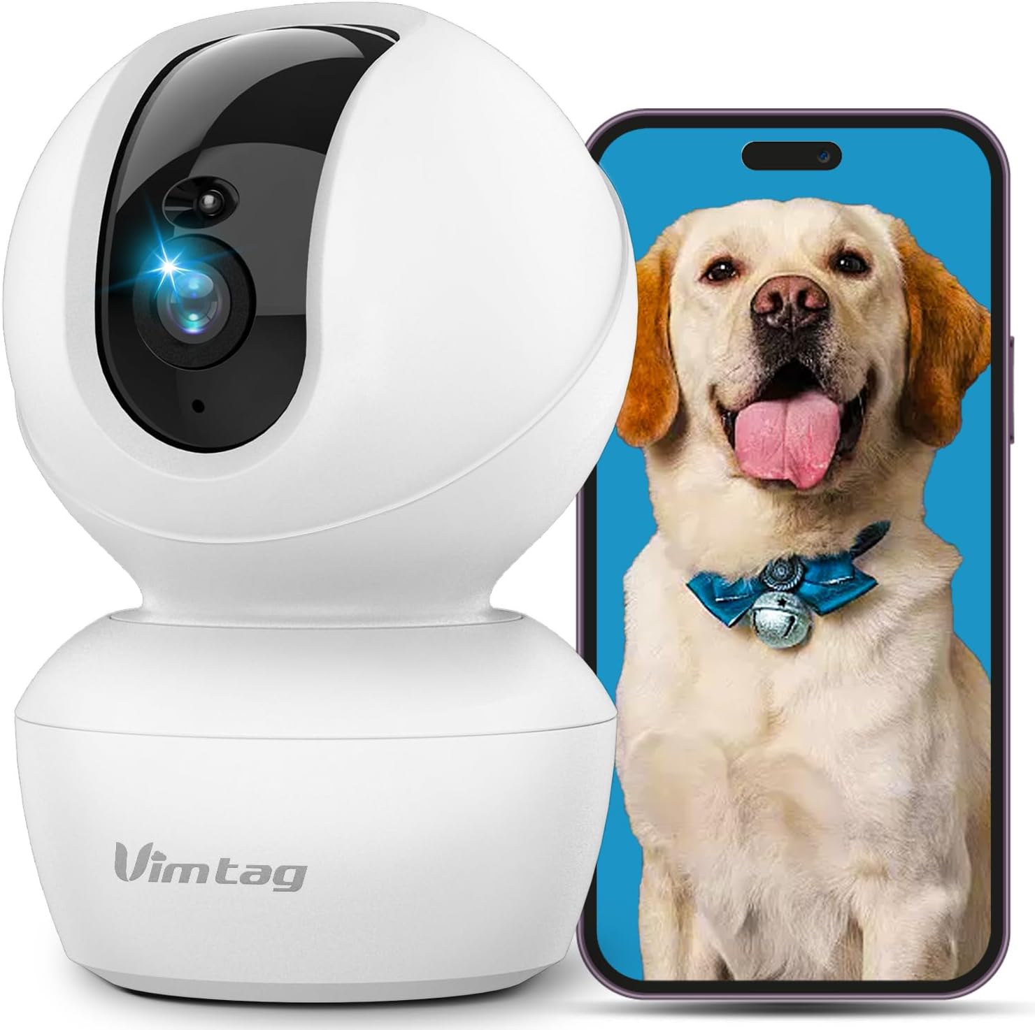 VIMTAG Pet Camera, 2.5K HD Pet Cam, 360° Pan/Tilt View Angel with Two Way Audio, Dog Camera with Phone APP, Motion Tracking Alarm,Night Vision,24/7 Recording with Cloud/Local SD, Smart Home Indoor Cam