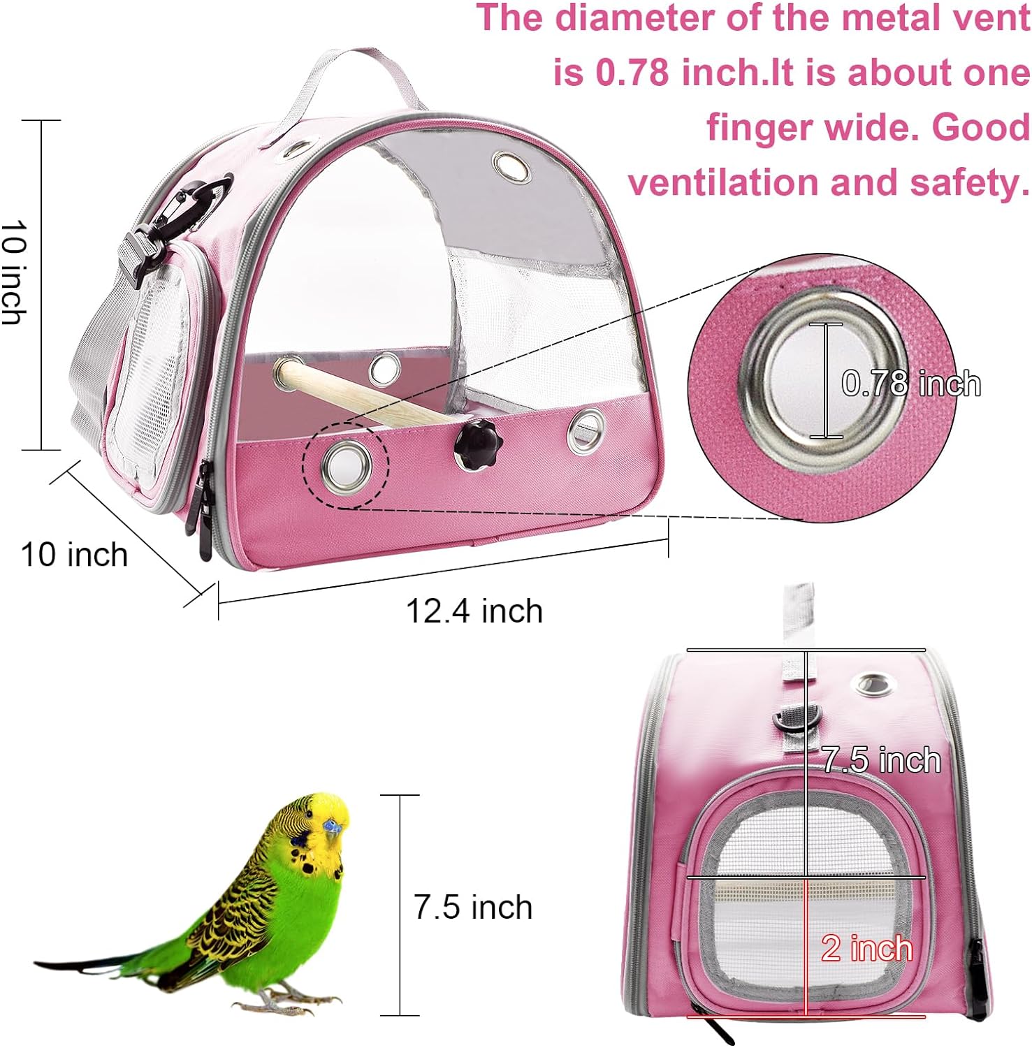 Bird Travel Carrier with Standing Perch,Lightweight Breathable Parrot Cage, Small Pet Carrier Bag with Shoulder Strap,Bird Rat Guinea Pig Squirrel Carrier (Green)