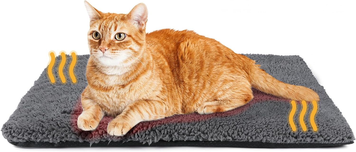 Selbstwärmendes Katzenbett, selbstwärmende Katzen- und Hundematte, 61 x 45,7 cm, extra warme Thermo-Haustierunterlage für Haustiere im Innen- und Außenbereich, mit abnehmbarem Bezug, rutschfeste Unterseite, waschbar 