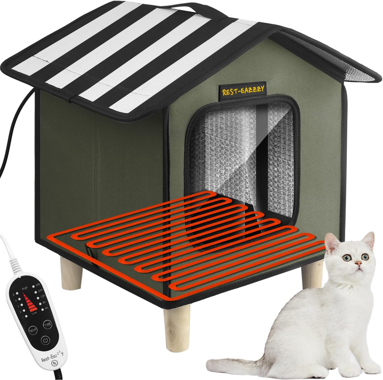 Rest-Eazzzy Cat House, Outdoor Cat Bed, Weatherproof Cat Shelter for Outdoor Cats Dogs and Small Animals (Heat Grey S)