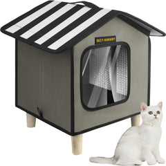 Rest-Eazzzy Cat House, Outdoor Cat Bed, Weatherproof Cat Shelter for Outdoor Cats Dogs and Small Animals (Heat Grey S)