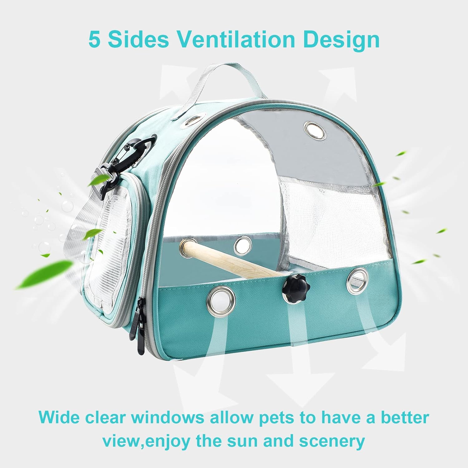 Bird Travel Carrier with Standing Perch,Lightweight Breathable Parrot Cage, Small Pet Carrier Bag with Shoulder Strap,Bird Rat Guinea Pig Squirrel Carrier (Green)