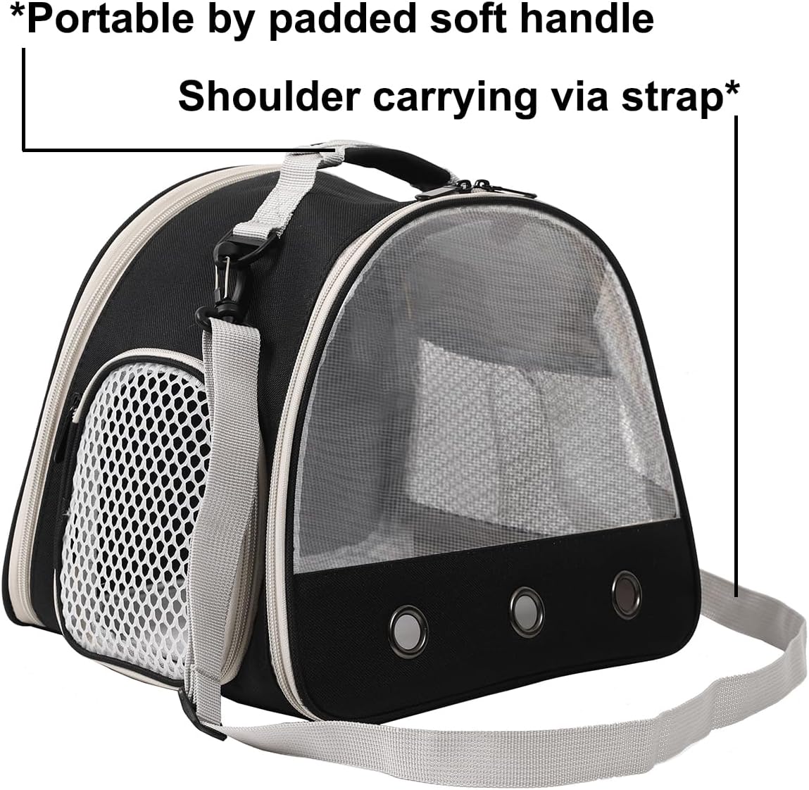 Ventilation Carrier for Bearded Dragon,Guinea Pig Carrier,Guinea Pig Carrier for 2,Reptile Travel Carrier for Lizards Sugar Glider Hedgehog Rat Parrot Birds,Airline Approved Black