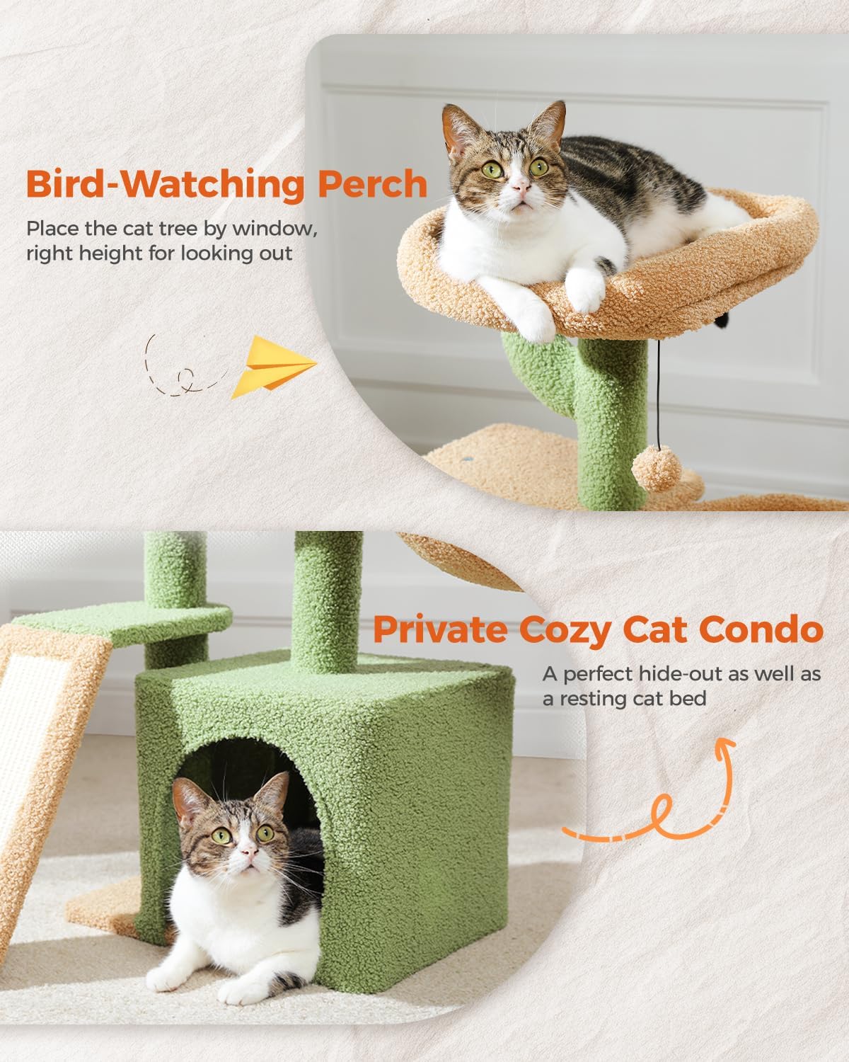 PETEPELA Árbol para gatos pequeños de interior, torre de felpa para gatos con condominio grande para gatos, hamaca profunda y poste rascador de sisal para gatitos, color gris 