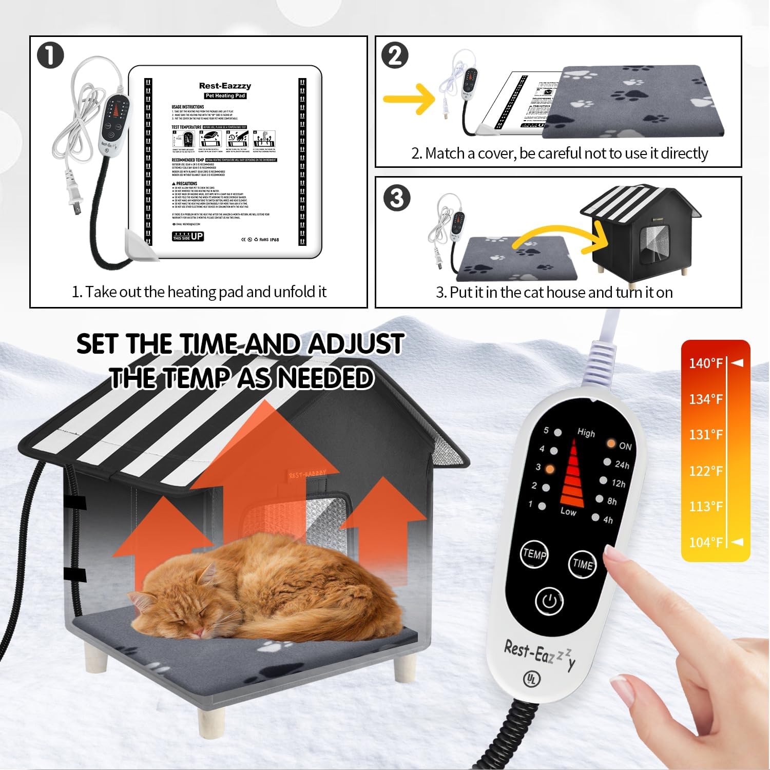 Rest-Eazzzy Cat House, Outdoor Cat Bed, Weatherproof Cat Shelter for Outdoor Cats Dogs and Small Animals (Heat Grey S)