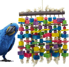 Deloky Large Bird Parrot Chewing Toy - Multicolored Natural Wooden Blocks Bird Parrot Tearing Toys Suggested for Large Macaws cokatoos,African Grey and a Variety of Amazon Parrots(15.7" X 9.8")