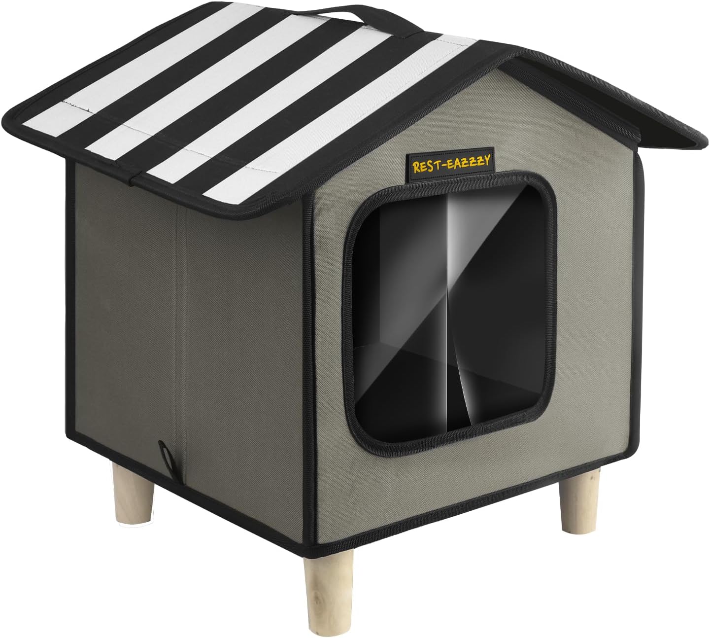 Rest-Eazzzy Cat House, Outdoor Cat Bed, Weatherproof Cat Shelter for Outdoor Cats Dogs and Small Animals (Heat Grey S)