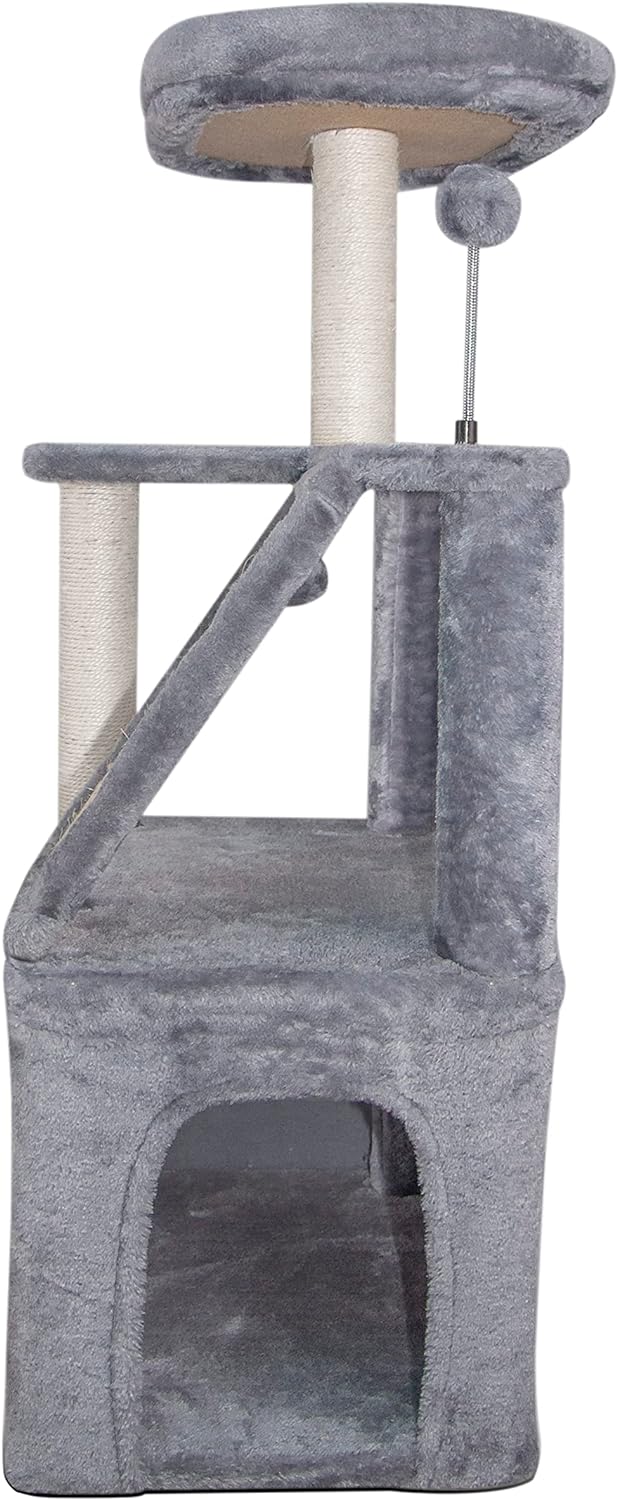 Xin Three Layer Cat Tree with Cat Condo and Two Hammocks,Grey