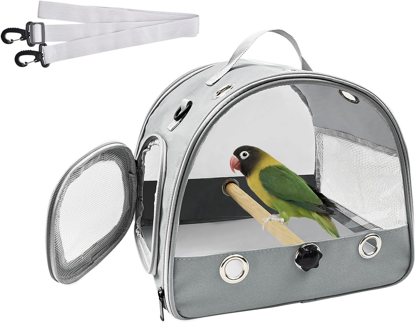 Transportín de viaje para pájaros con percha de pie, jaula ligera y transpirable para loros, bolsa pequeña para mascotas con correa para el hombro, transportador para ardillas, cobayas y ratas (verde) 