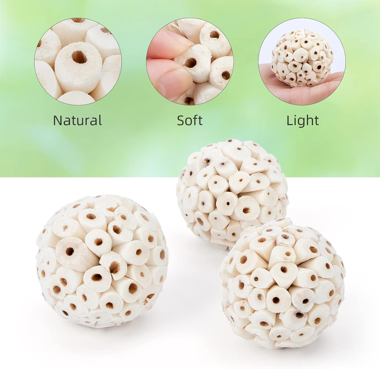 andwe Bird Toy Sola Balls – Juguete natural suave para masticar trituración y forraje para cacatúa, conure, cuáquero, loro, periquito, conejo, conejo, cobaya, chinchilla (estilo 2 (paquete de 6)) 