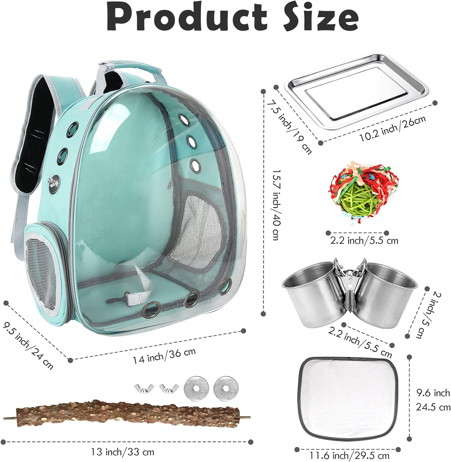 Bird Carrier Backpack, Pet Travel Carrier with Standing Perch, Parrot Cockatiel Cage with Toy, Food Bowl and Stainless Steel Tray for Conures Parakeet Budgie Canary Lovebirds & Small Animal