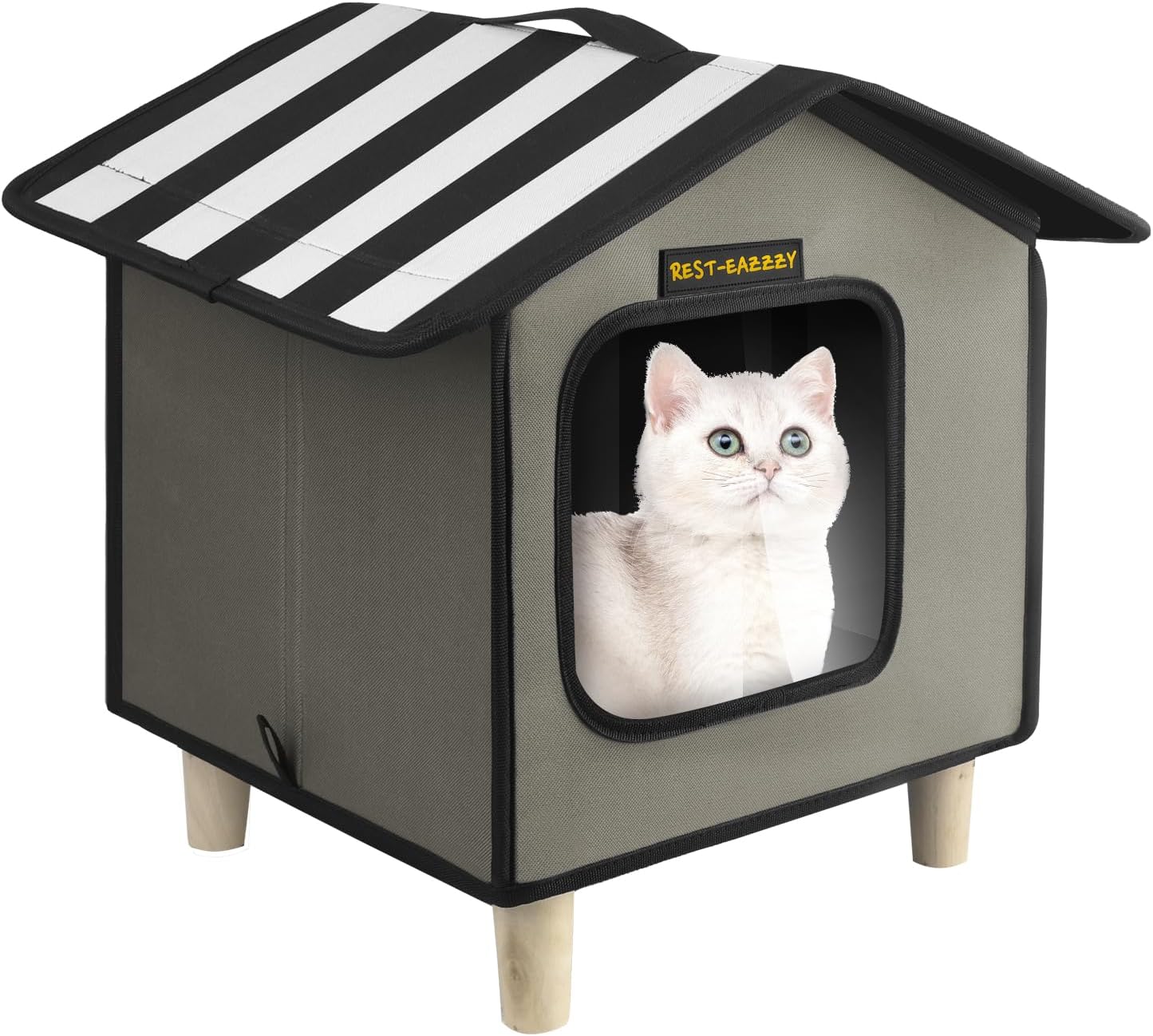 Rest-Eazzzy Cat House, Outdoor Cat Bed, Weatherproof Cat Shelter for Outdoor Cats Dogs and Small Animals (Heat Grey S)