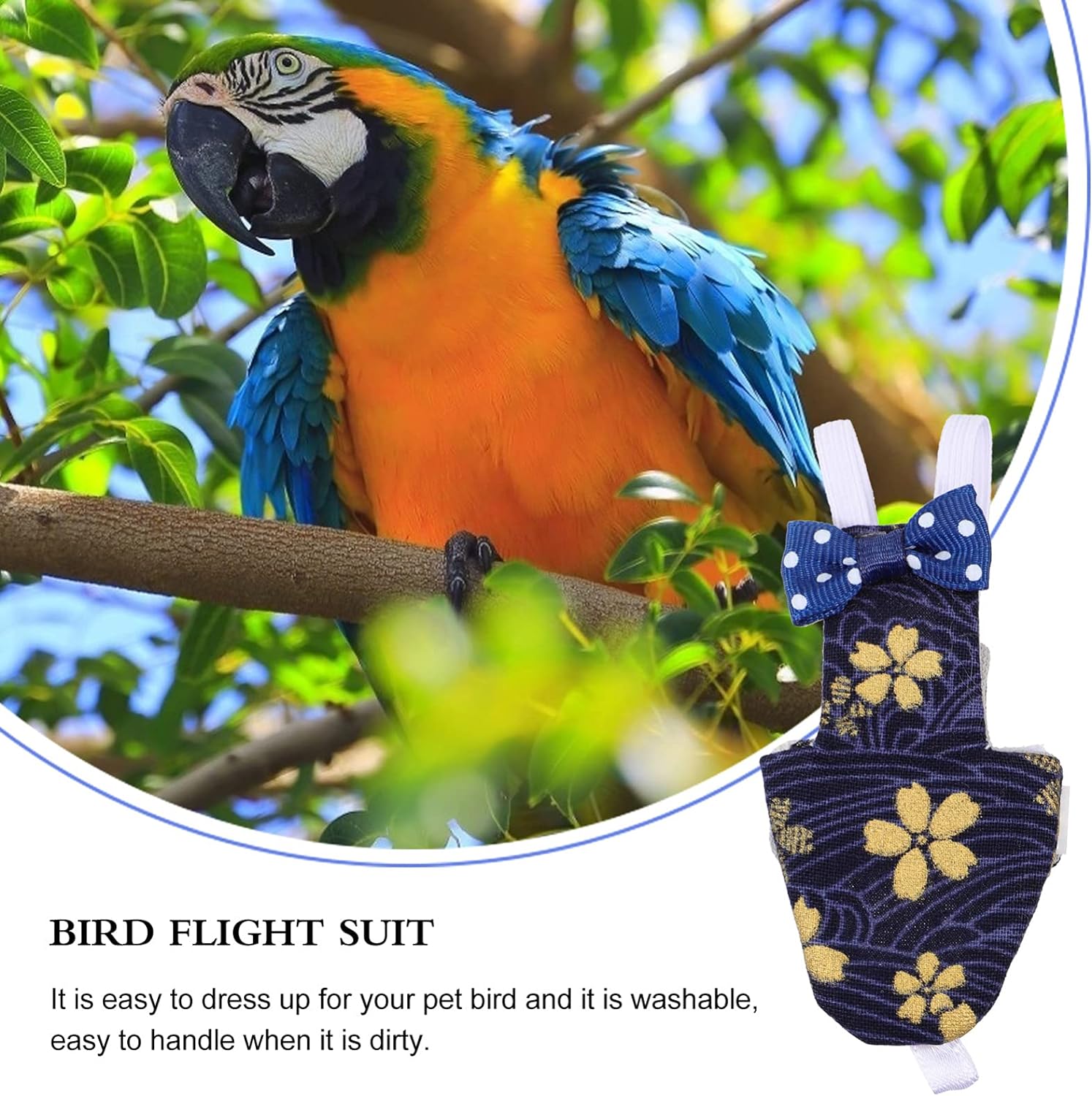 Bird Diaper - Bird Flight Suit Washable Reusable Parrots Nappy Clothes with Leash Hole Parrot Diaper Bird Clothes Bird Suit for Budgie Parakeet Cockatiel