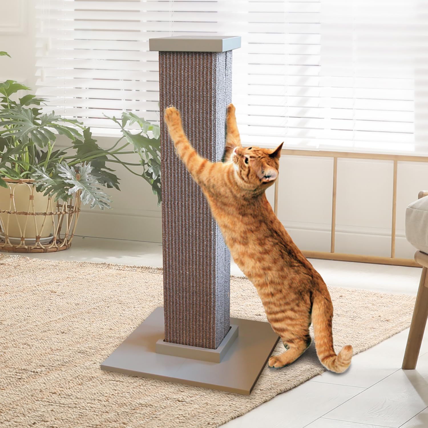 SmartCat Ultimate Scratching Post – Beige, Large 32 Inch Tower - Sisal Fiber, Simple Design - For All Cats