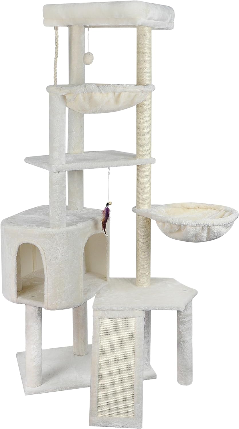 Xin Three Layer Cat Tree with Cat Condo and Two Hammocks,Grey