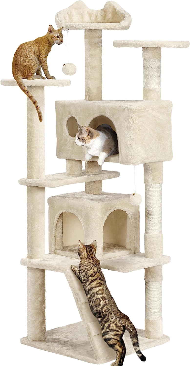 Yaheetech - Torre de árbol para gatos de 54 pulgadas, mueble de condominio, poste rascador para gatitos, casa de mascotas 