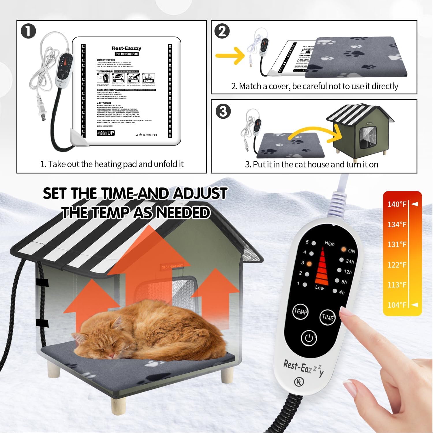 Rest-Eazzzy Cat House, Outdoor Cat Bed, Weatherproof Cat Shelter for Outdoor Cats Dogs and Small Animals (Heat Grey S)