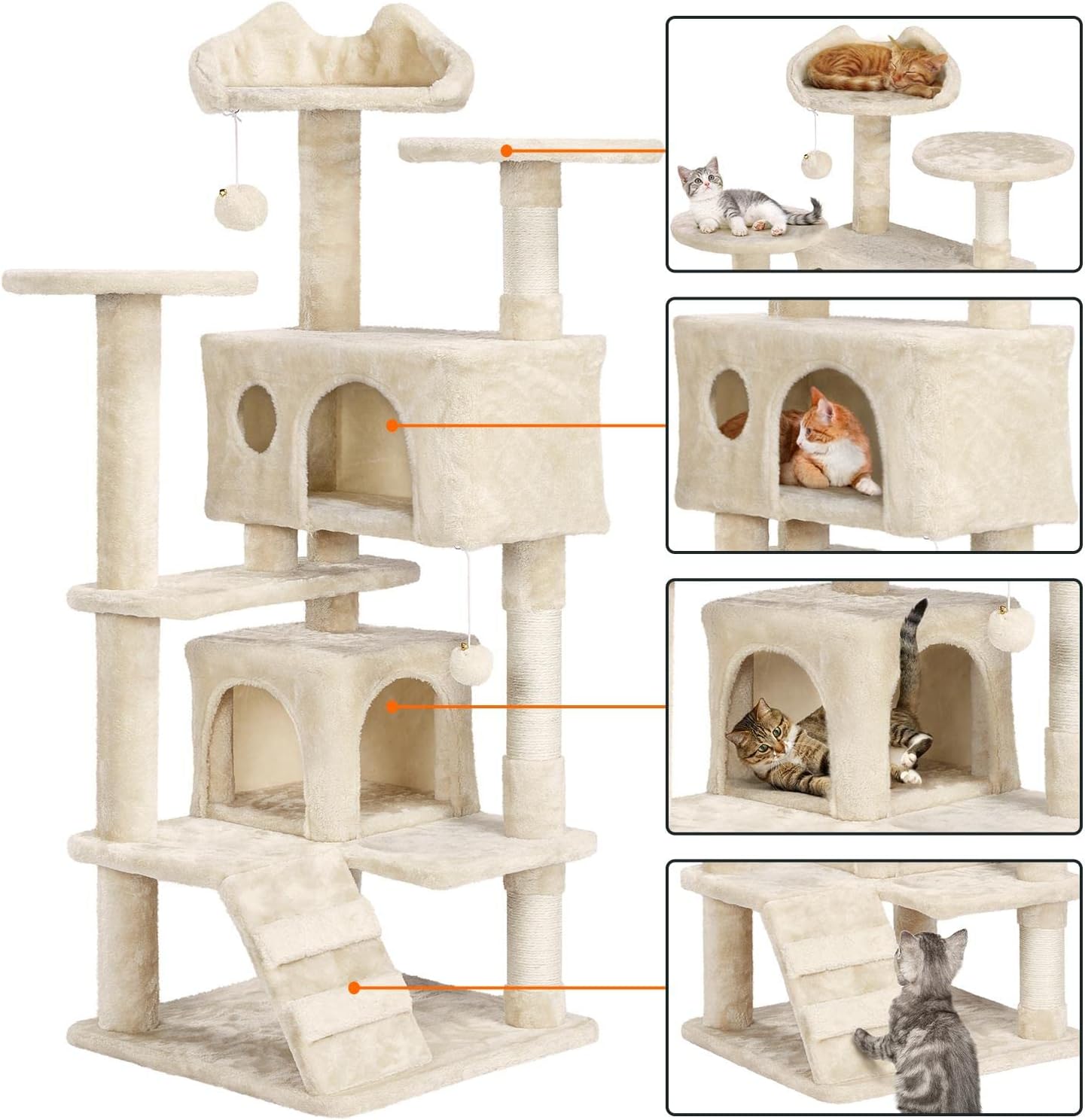 Yaheetech 54 Zoll Kratzbaum, Turm, Eigentumswohnungsmöbel, Kratzbaum für Kätzchen, Haustierhaus, Spielen 