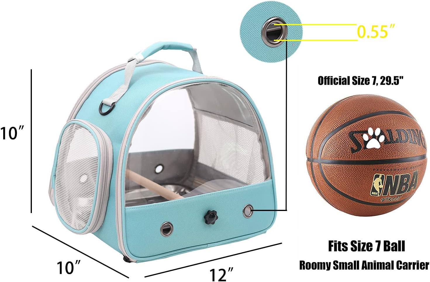 Transportkäfig für kleine Vögel, tragbare Transportbox für kleine Vögel, Papageien, Sittiche mit stehender Sitzstange und Edelstahltablett, zusammenklappbares seitliches Zugangsfenster 