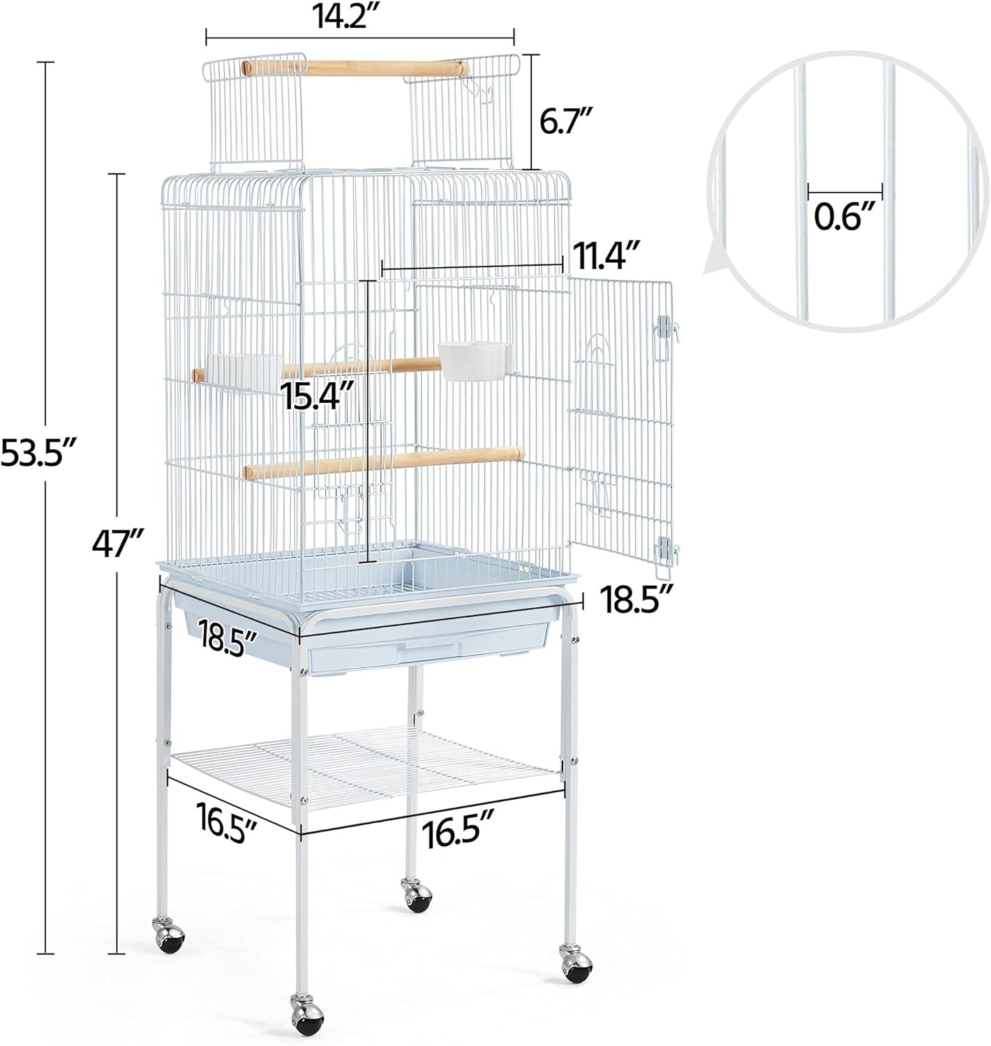 Yaheetech Open Top Rolling Parrot Bird Cage for Cockatiel Sun Parakeet Green Cheek Conure Mid-Sized Parrot Cage with Detachable Stand