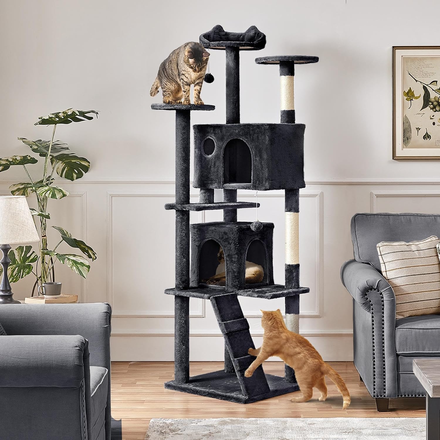 Yaheetech - Torre de árbol para gatos de 54 pulgadas, mueble de condominio, poste rascador para gatitos, casa de mascotas 