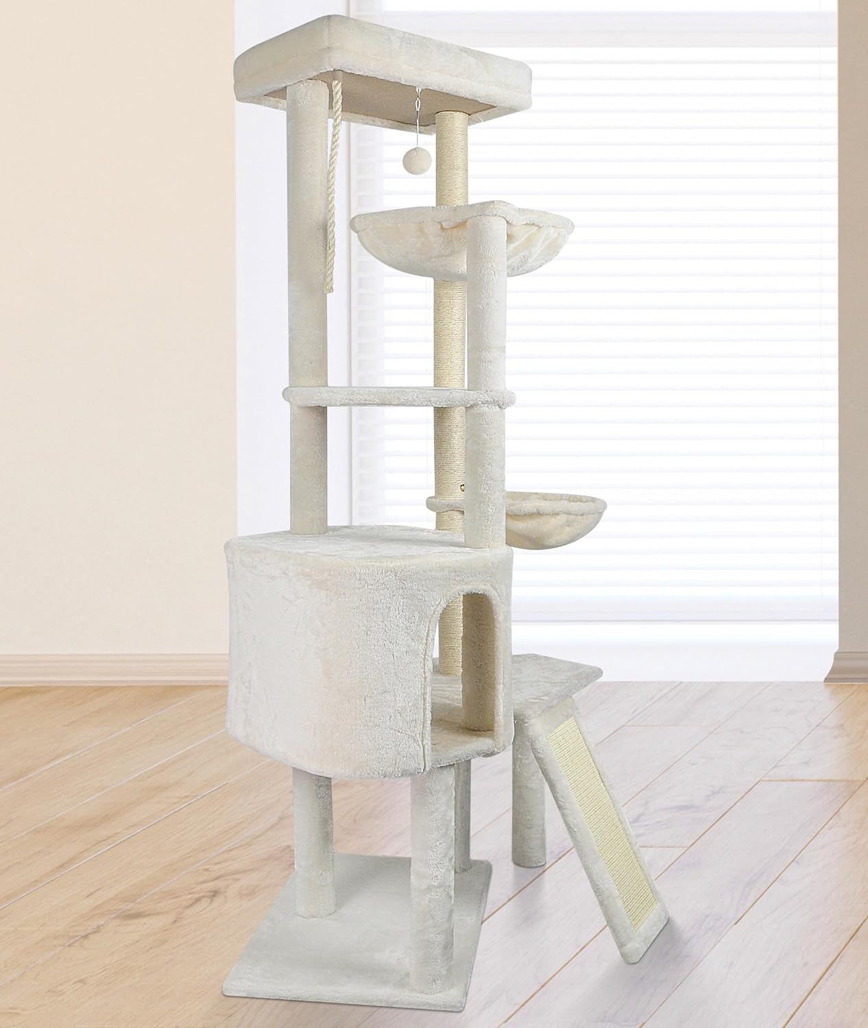 Xin Three Layer Cat Tree with Cat Condo and Two Hammocks,Grey