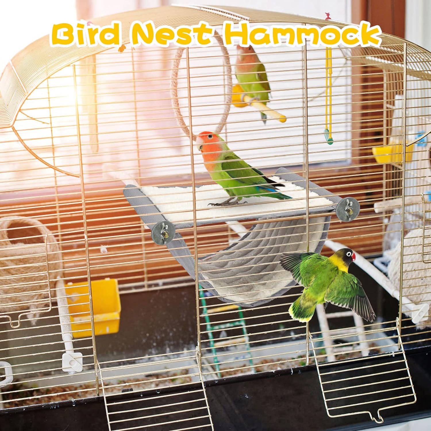 BWOGUE Winter Warm Bird Nest Bed Hanging Hammock Snuggle Hut Parrot House Tent Toy Bird Cage Perch for Parakeet Budgies Cockatiels Lovebird Cockatoo Finch Hamster Chinchilla Guinea Pig(Medium, Yellow)