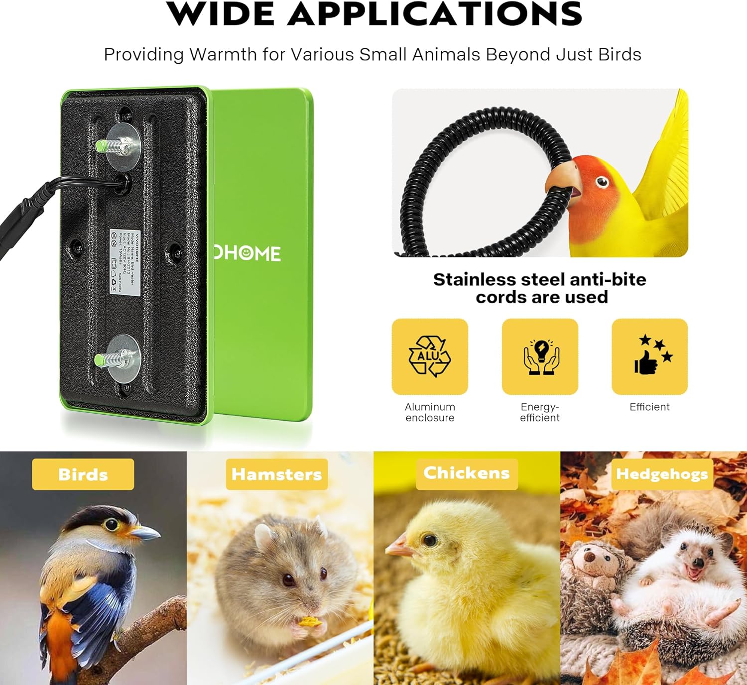 VIVOHOME 10W Bird Cage Heater, Snuggle-Up Bird Warmer with Thermostatically Controlled for Parrots Conure Lovebird Cockatiel Fit Most Cage 3.7 × 5.7 Inches, Green