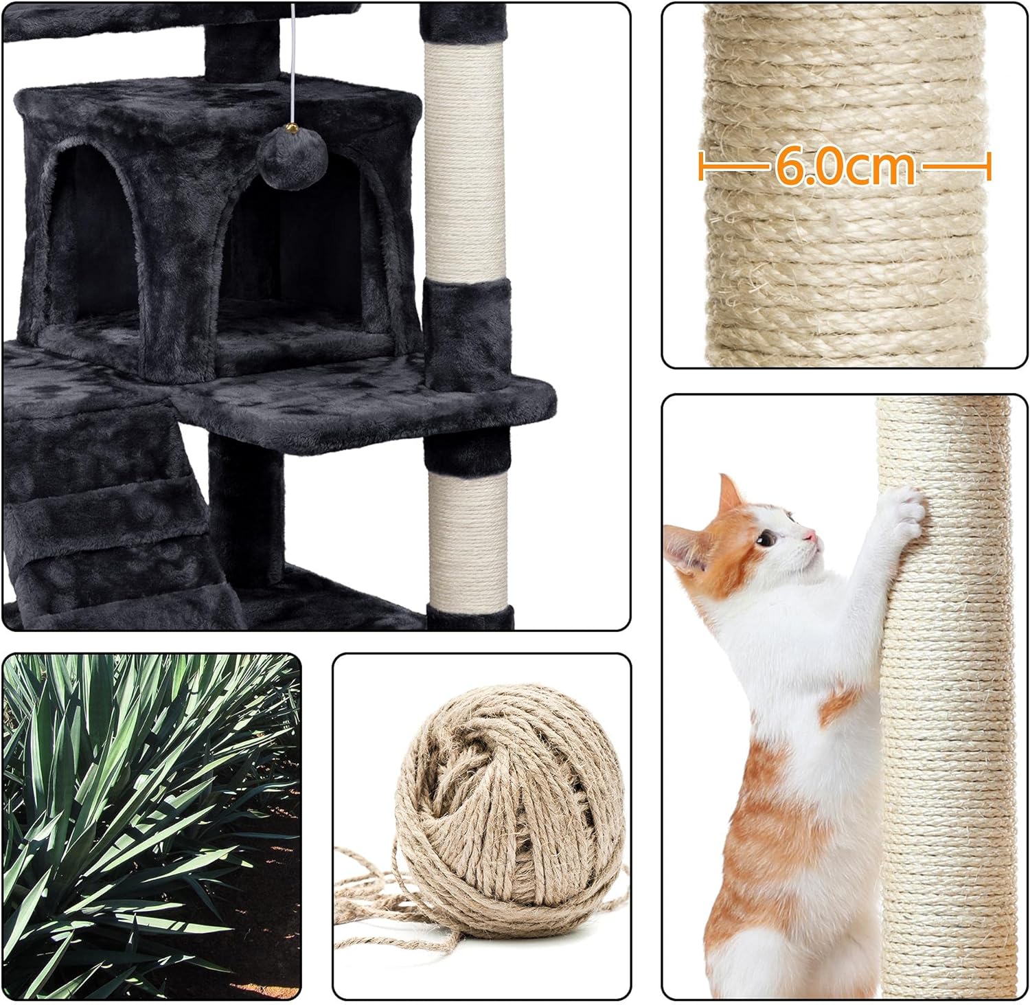 Yaheetech - Torre de árbol para gatos de 54 pulgadas, mueble de condominio, poste rascador para gatitos, casa de mascotas 