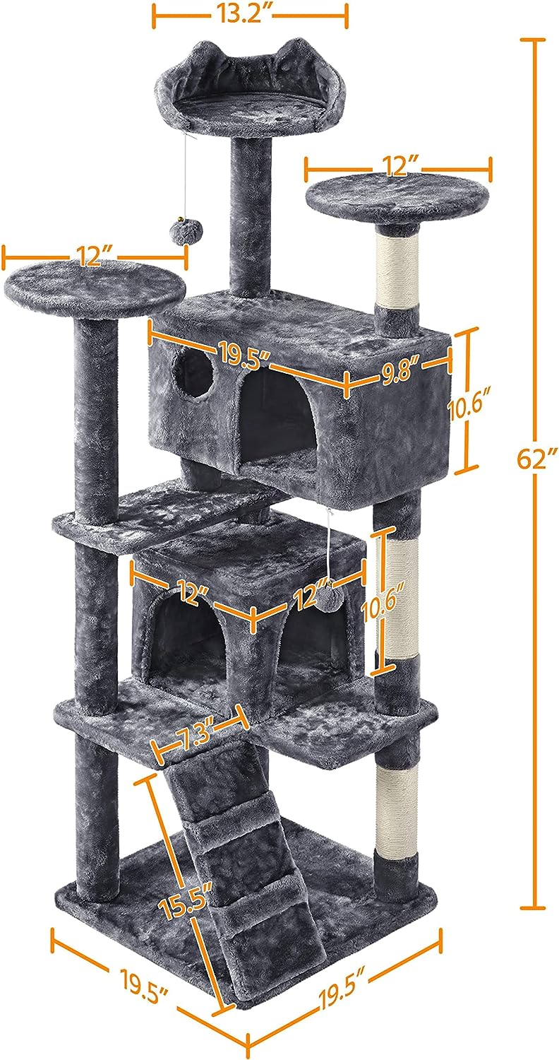 Yaheetech - Torre de árbol para gatos de 54 pulgadas, mueble de condominio, poste rascador para gatitos, casa de mascotas 