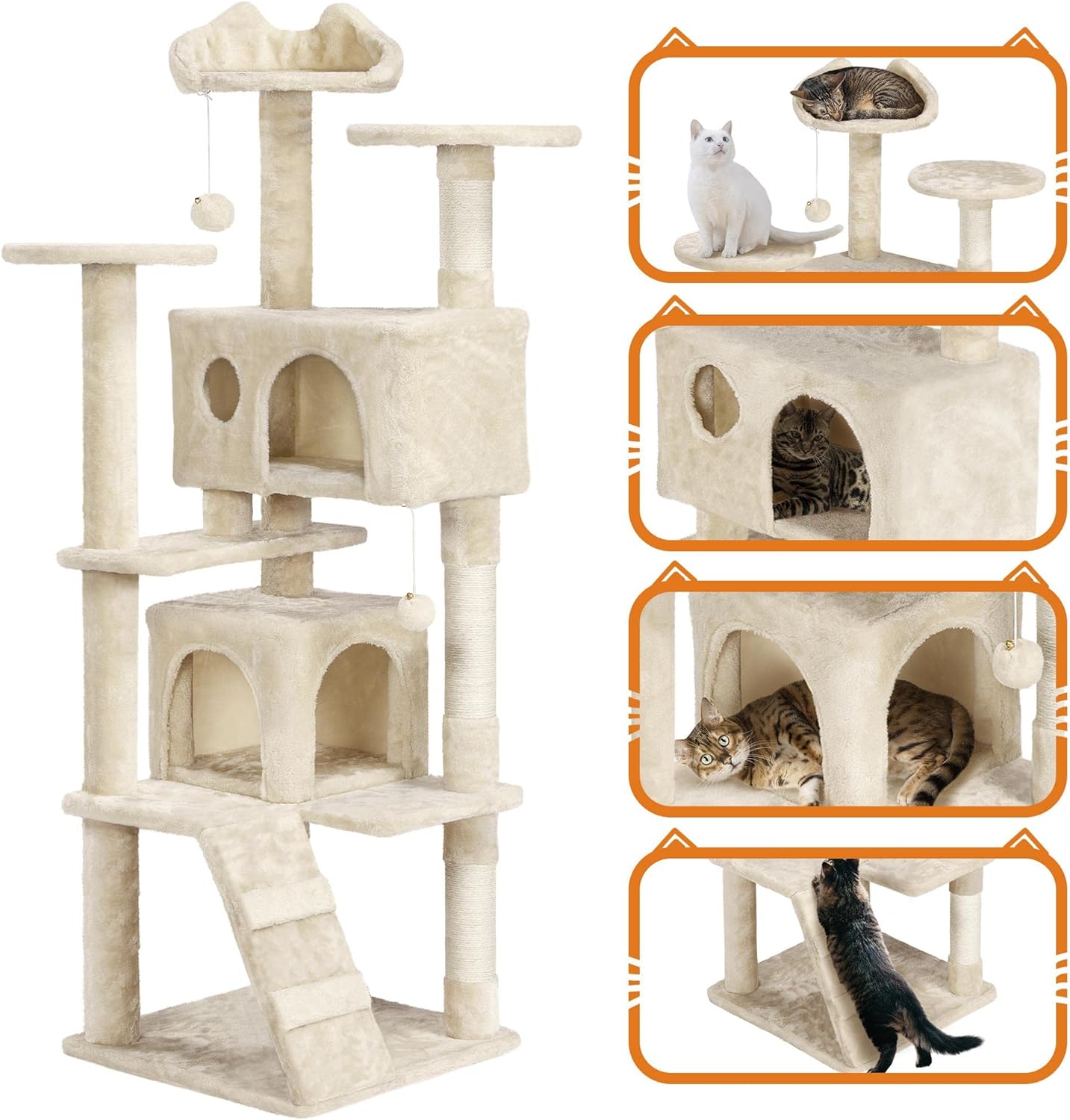 Yaheetech - Torre de árbol para gatos de 54 pulgadas, mueble de condominio, poste rascador para gatitos, casa de mascotas 