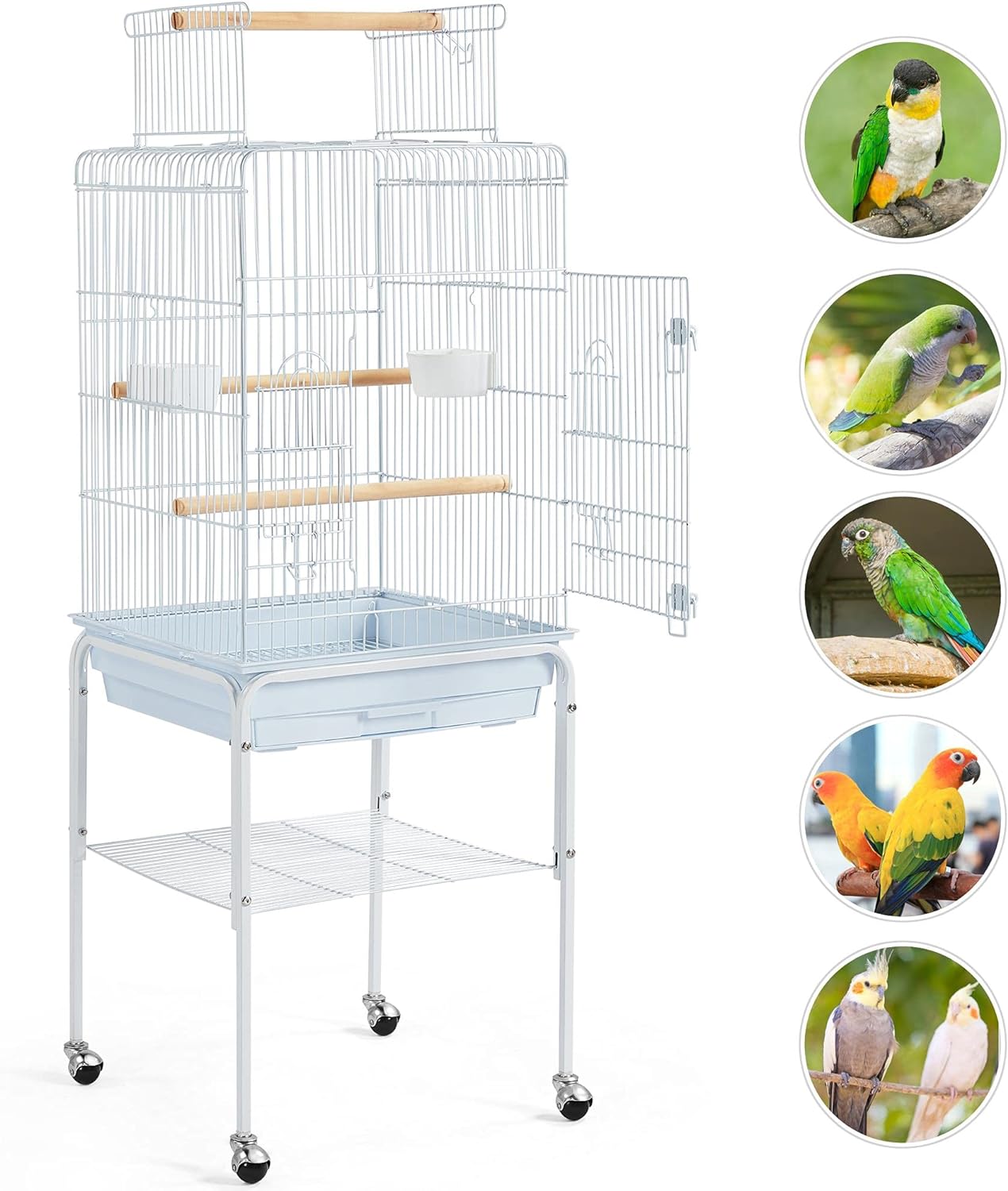 Yaheetech Open Top Rolling Parrot Bird Cage for Cockatiel Sun Parakeet Green Cheek Conure Mid-Sized Parrot Cage with Detachable Stand