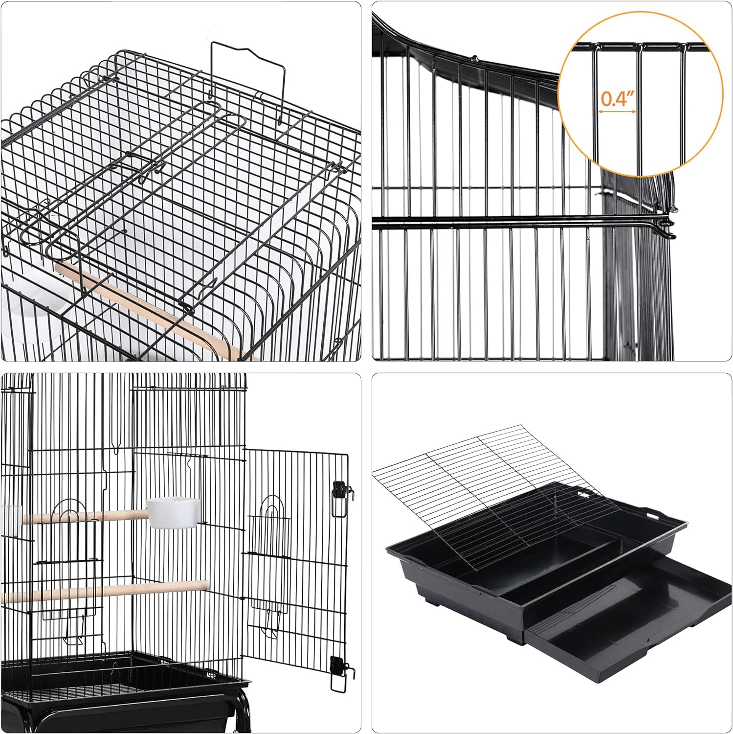 Yaheetech Open Top Rolling Parrot Bird Cage for Cockatiel Sun Parakeet Green Cheek Conure Mid-Sized Parrot Cage with Detachable Stand