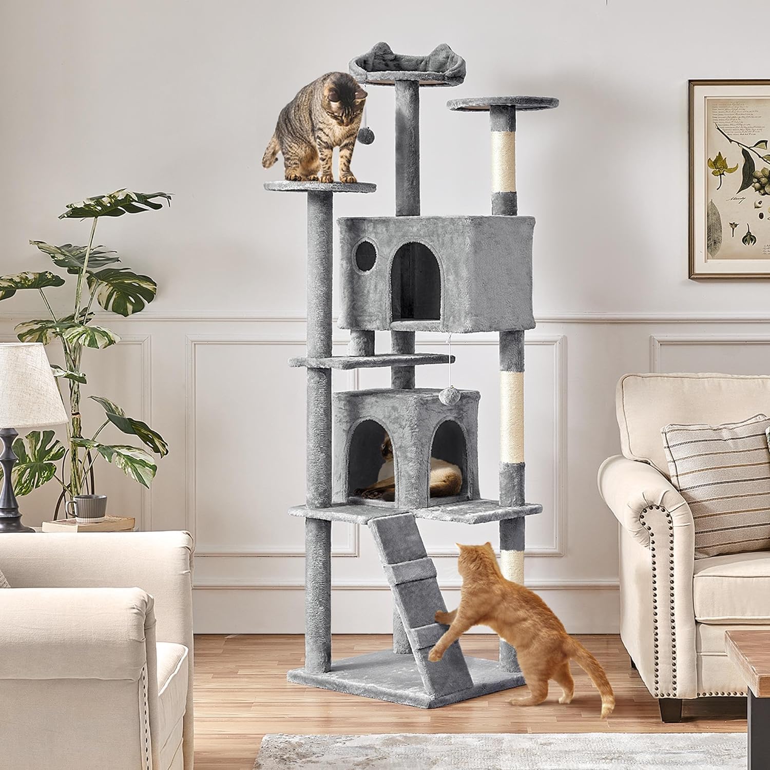 Yaheetech - Torre de árbol para gatos de 54 pulgadas, mueble de condominio, poste rascador para gatitos, casa de mascotas 