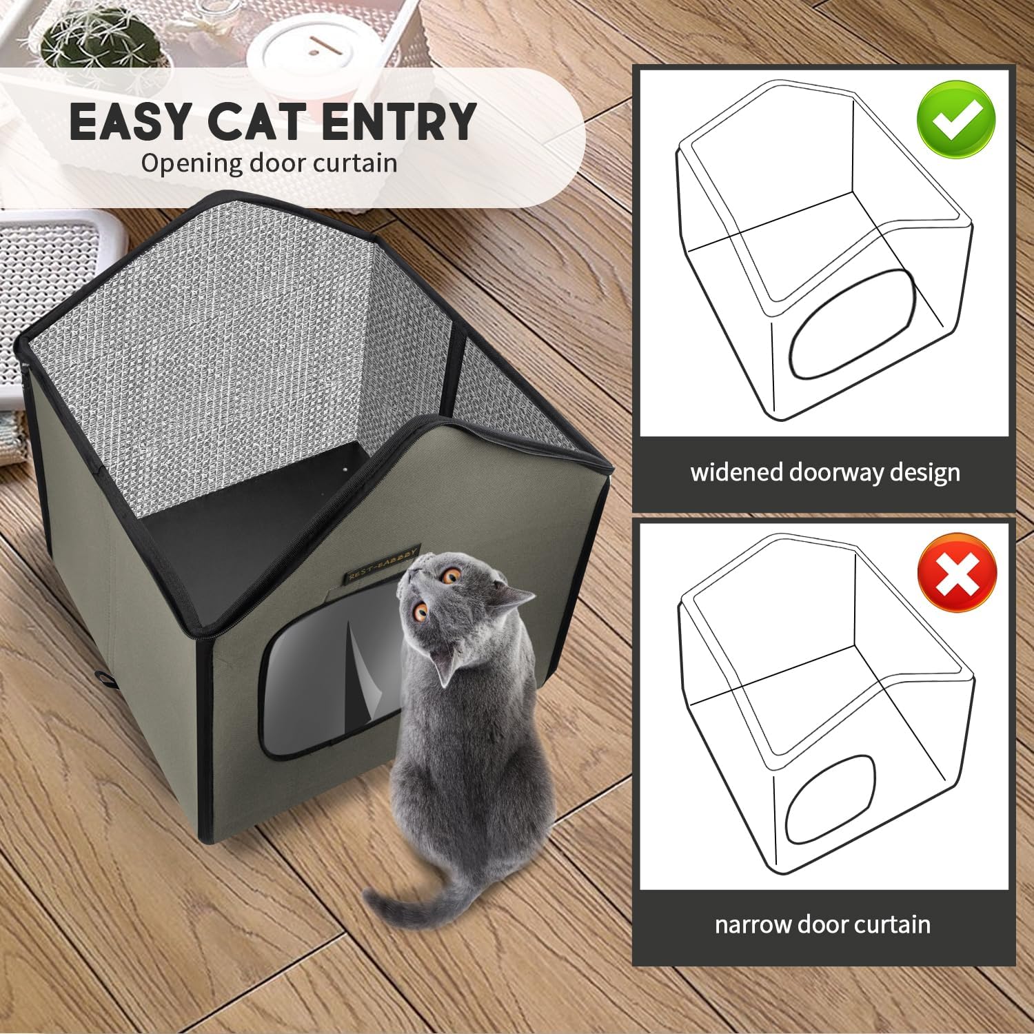 Rest-Eazzzy Cat House, Outdoor Cat Bed, Weatherproof Cat Shelter for Outdoor Cats Dogs and Small Animals (Heat Grey S)