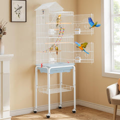 YITAHOME 62 inch Metal Bird Cage, Large Parakeet Cages for Parrot, Cockatiel, Lovebird, Pigeon with Roof Top, Rolling Stand and Hanging Toys