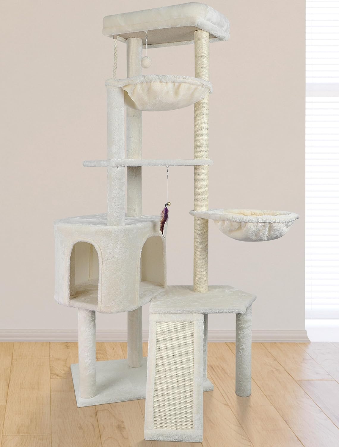 Xin Three Layer Cat Tree with Cat Condo and Two Hammocks,Grey