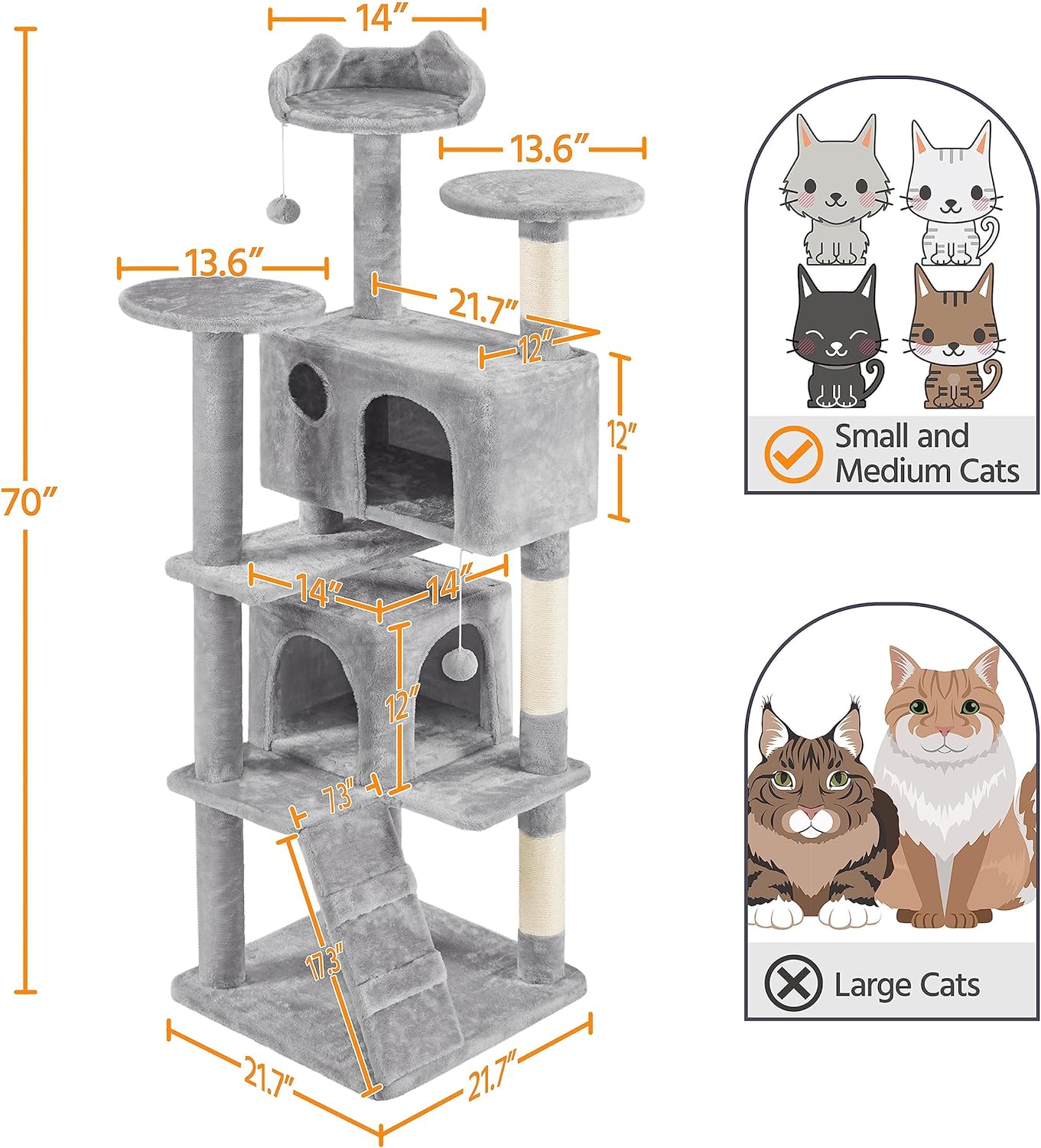 Yaheetech - Torre de árbol para gatos de 54 pulgadas, mueble de condominio, poste rascador para gatitos, casa de mascotas 