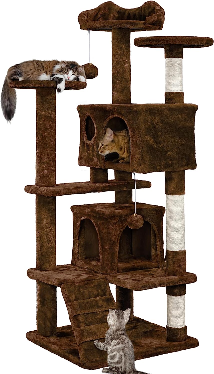 Yaheetech - Torre de árbol para gatos de 54 pulgadas, mueble de condominio, poste rascador para gatitos, casa de mascotas 