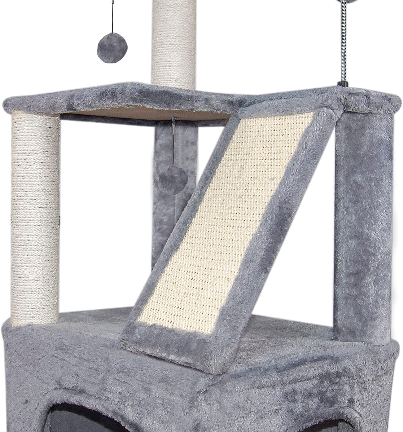 Xin Three Layer Cat Tree with Cat Condo and Two Hammocks,Grey