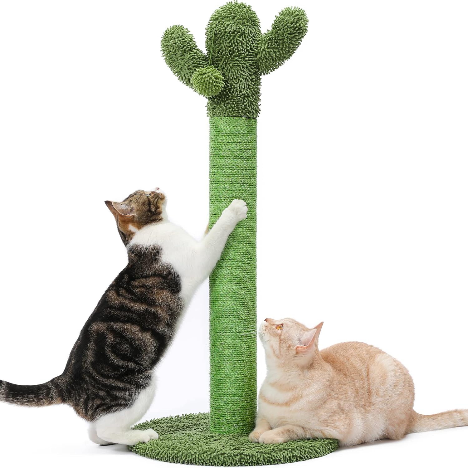 Made4Pets Cat Scratching Post, Cactus Cat Scratcher Kitten Scratch Post with Sisal Rope for Indoor Cats Claw Scratcher, Vertical Green Cat Tree with Dangling Ball for Kitties, Medium-25.6 inches